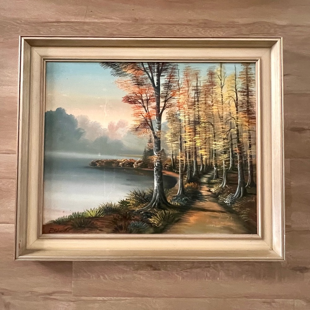 Vtg Orignal R. Schneider‎ Signed Oil Painting, Wood Frame, 24”x28”, Landscape